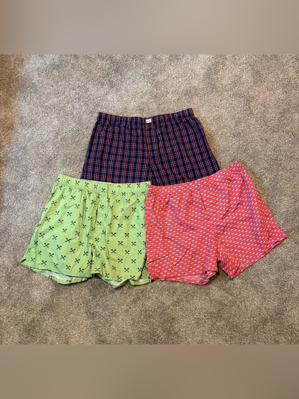Vineyard Vines Mens Cotton Boxer Shorts Set of 3 Sz Large Plaid Whale Fish Bones